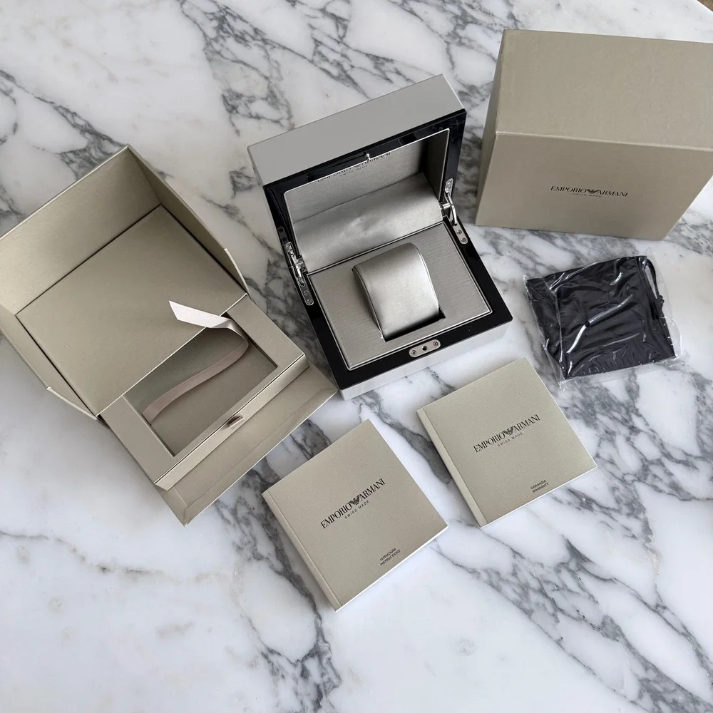 Emporio Armani Swiss Made Luxury Watch Box Set with Manuals and Pouch
